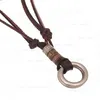 Double Metal Ring pendant Necklace Retro Adjustable Leather Chain Necklaces for women men hiphop Fashion jewelry