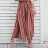 High waist loose striped summer pants streetware Sexy side split women pants Elastic cotton white wide leg trousers CX220316