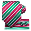 Bow Ties Hi-Tie Green Red Striped 100% Silk Men's Tie Set 8.5cm Wedding For Men Design Hanky ​​Cufflinks Quality SlitteBow Enek22