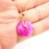 Pendant Necklaces Magenta Blue Jades Oblate Bead Stone Inlaid Rhinestone Floral Golden Necklace 1PCSPendant
