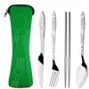 4 개 PCS 스테인리스 스틸 포크 스푼 젓가락 여행 캠핑 칼날 도구 휴대용 식탁 스푼 포크 나이프
