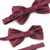 Män formell solid polyester bowtie pocket fyrkantig manschettknappar båge slips handduk manschett länkar party bröllop tre delar uppsättning