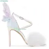 Vinapobo Nya kvinnors sandaler Butterfly Decor Pink Fur Bling High Heels Summer Shoes For Women Fashion Stilettos Zapatos Mujer220513
