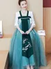 Robes décontractées Été Fat Rétro Style Chinois Brodé Ru Jupe Améliorée Hanfu A-Line Grande Swing Longue Robe FemmesCasual