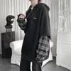 Y2K Vintage Streetwear Oversized Hoodie Women Streetwear Sweatshirt Punk Long Sleeve Pullovers Korean Grunge Plaid Splice Female 220817