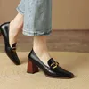 여성 드레스 신발 2022 Lente Nieuwe Lederen Vrouwen Schoenen 레저 슬립 -Op Ondiepe Pompen Vierkante Teen Hakken Zapatos de Mujer 220607