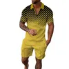 Erkek Trailtsits Erkekler Takım 3d Renkli Dikiş Baskı Yaz Kısa Kollu Gömlek Şortları Moda Fermuarı İki Parça Set Sportsweamen Men'Sm