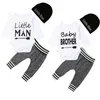 Giyim setleri erkek bebek kıyafetleri mektup baskılar romper gary pantolon beanie şapka 0-18m doğumlu bebek yürümeye başlayan bahar sonbahar gündelik kıyafetler
