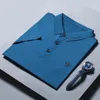 Polo da uomo T-shirt estiva a maniche corte blu tinta unita con risvolto Camicia da lavoro leggera in seta casual