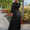 エスニック服の女性アバヤイードイスラム教徒のサテンドレス女性ソリッドカラードバイ七面鳥イスラムファッションローブフェムスニック