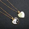 Pendant Necklaces Black White Green Enamel Heart Necklace Yin Yang Beads Chain Gold Plated For Women Fashion JewelryPendant