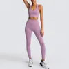 Naadloze brei yoga tracksuits voor dames gym vest crop top en hoge taille billen leggings fitness sporten 2 -delige sets 6095