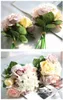 Dekorativa blommor kransar konstgjorda rose bröllop brud bukett vit rosa siden hortensia hem dekoration party dekor leveranser dekorativ