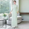 Ethnic Clothing 2022 Vietnamese Aodai Dress For Women Traditional Chinese Style Vintage Elegant Slim Qi Pao Top+pants Sets Asian Chiffon