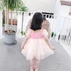 女の子のドレスパフスリーブプリンセスキッズ女の子のためのピンクの格子縞のメッシュドレスかわいい0-4歳の赤ちゃんの子供用衣料品