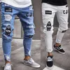 Men Stretchy Ripped Skinny Biker Embroidery Cartoon Print Jeans Destroyed Hole Slim Fit Denim High Quality Hip Hop Black Jeans 220726