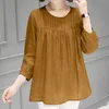 Blouses voor vrouwen shirts vrouwen casual afdruk ronde nek bijgesneden mouw shirt vouw blouse losse tuniek top popelin damesvrouwen's