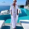 Günlük Elbiseler 2022 Zarif Altın Işlemeli Kaftan Retro V Yaka Beyaz Elbise Artı Boyutu Kadın Giysileri Yaz Plaj Giymek Yüzmek Maxi N1373