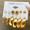 Hoop & Huggie Trendy Pearl Earrings Set Geometric Gold Metal For Women Vintage Dangle Brincos Party JewelryHoop