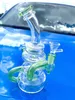 7 Inch Transparency Clear Green Hookah Glass Bong Dabber Rig Recycler Pipes Water Bongs Smoke Pipe 14.4mm Female Joint 14mm Bowl Local Warehouse