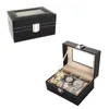 Caixas de relógio estojos caixa de armazenamento de couro vidro transparente joias masculinas presente portátil retrô viagem bolsa de pulso Deli22
