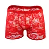 Underpants Men's Sexy Underwear Panties Color Lace Transparent Rose Mesh Low-waist Boxer Shorts Alternative RoleUnderpants
