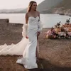 Simple Plus Romantic Size Beach Mermaid Wedding Gowns Sweetheart Long Sleeves Tulle Cape Wrap Satin Lace Appliqued Backless Bridal Dresses Boho Robes De Marie
