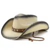 Cappello di paglia da cowboy a tesa larga Cappello estivo Jazz Panama Fedora Moda Viaggi Tempo libero Cappello da sole per donna Uomo