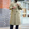Mélanges de laine pour hommes Hiver Automne Boutons à simple boutonnage Veste Cardigan Mode Plaid Imprimer Manteaux décontractés Col rabattu Long Outwear T220810
