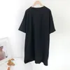 Été décontracté lâche solide coton t-shirt Robe femmes O cou surdimensionné Mini robes chauve-souris à manches courtes Robe de base robes 220513