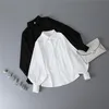 Deeptown lanterna mangas vintage camisas mulheres elegante branco blusa com mangas exuberantes moda botão acima camisa preta 220725