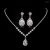 Chains 2022 Women Water Drop Necklace & Earring Jewelry Set Earrings Crystal Wedding