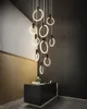 현대식 LED 램프 샹들리에 검은 색/황금 실내 계단 조명 아이언 아크릴 반지 식당 장식 조명 북유럽 럭셔리 교수형 램프
