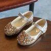 JGVIKOTO MARY JANES BUTY Z DZIENNYMI ROZNOSTYKI Modne Księżniczka Słodka Antiskid Soft Children S Flats Kids Glitter Party 220525