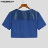 Mode Crop Tops Patchwork See Through Sexy Short Sleeve T Shirts Streetwear Party Niglub Men Clothing Incerun 5xl 220610