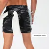 Running Shorts Herren Camouflage gefälschte zweiteilige Schweißtuchschnallen Doppelschicht Tasche Schnelltrockne Fitness-Fitnesshose Fitnesshosen