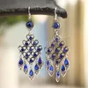 Bohemian Ethnic Crystal Rhinestone Earrings for Women Vintage Geometric Multilayer Hollow Peach Heart Long Drop Earrings Jewelry
