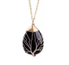 Ovale Pierre Naturelle Pendentif Collier Bijoux Cuivre Ligne Enveloppé Arbre de Vie Colliers pour Femmes Bijoux Cadeau