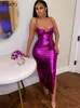 Jusahy Midnight Club Purple Maxi Dress for Women Fashion Neon Y2K Sexy Backless Strap Skinny Slim Party Roupfits Summer Trend 220611