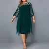 Vestidos de tamanho grande verão malha de renda de verão sexy elegante midi parti lantejas de lantejoulas soltas de manga longa para mulheres clubes de roupas 4xl 5xl 6xl 220526