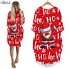 Santa Claus HO Kleid 3D Gedruckt Baggy Frauen Kleider Langarm Weibliche Kleid Taschen Kleider für Party und Weihnachten W220616