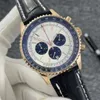 B01 46MM Ny kvalitet Navitimer Watch Chronograph Quartz Movement Gult Guld Fodral Begränsad Silver Urtavla 50-ÅRS JUBILEUM Herrklocka Läderarmband Herrarmbandsur