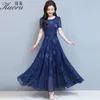 Robes grande taille bleu femmes Robe en mousseline de soie Floral Vestido Maxi Boho été Sukienka Ropa Mujer Robe Longue Femme Chic Vestidos 220518