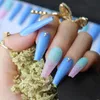 long coffin UV fake nail ombre glitter pink blue false nails gel 220725