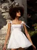 Nsauye Summer Casual Women Kawaii Lace Up senza maniche Slim A Line Dress Sexy Party White Bodycon Mini Elegant Princess 220613
