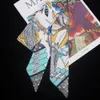 Design Feather Bird Leaves Print Woman Silk Scarf Brand Bag Ribbons Fashion Head Small Long Scarves Headband