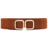 Bälten mode Pearl Belt Women's Decoration med kjol Elastisk midjeband Square Buckle mångsidig ins bredd för kvinnor