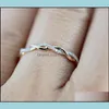 Band Rings Jewelry New Luxury Wedding Style Round Diamond For Women Thin Rose Gold Color Twist Rope Stacking In Stainless Steel Drop Deliver