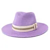 Chapeau de paille de soleil d'été pour femmes, casquette de plage Panama large côté pour hommes, Protection UV, chapeau Fedora Jazz