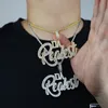 Colar com Pingente de Carta Baguette Hiphop Iced Out para Homens Micro Pave Bling 5A Zircônia Cúbica Corrente de Corda Cubana Jóias Punk Rapper